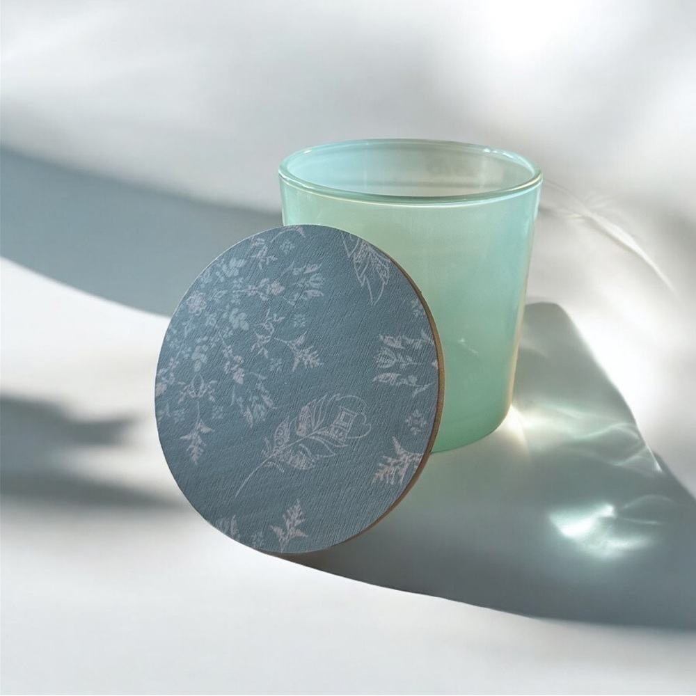 Translucent Teal Glass Decorative Jar With removable Wooden Lid Designed